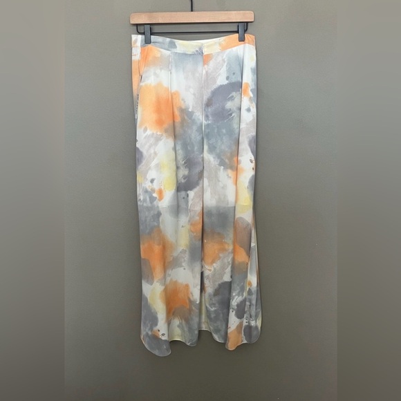 DKNYC Asymmetrical Watercolor Wrap Skirt in Orange, Gray & Yellow Sz 6 NWT - Picture 3 of 17